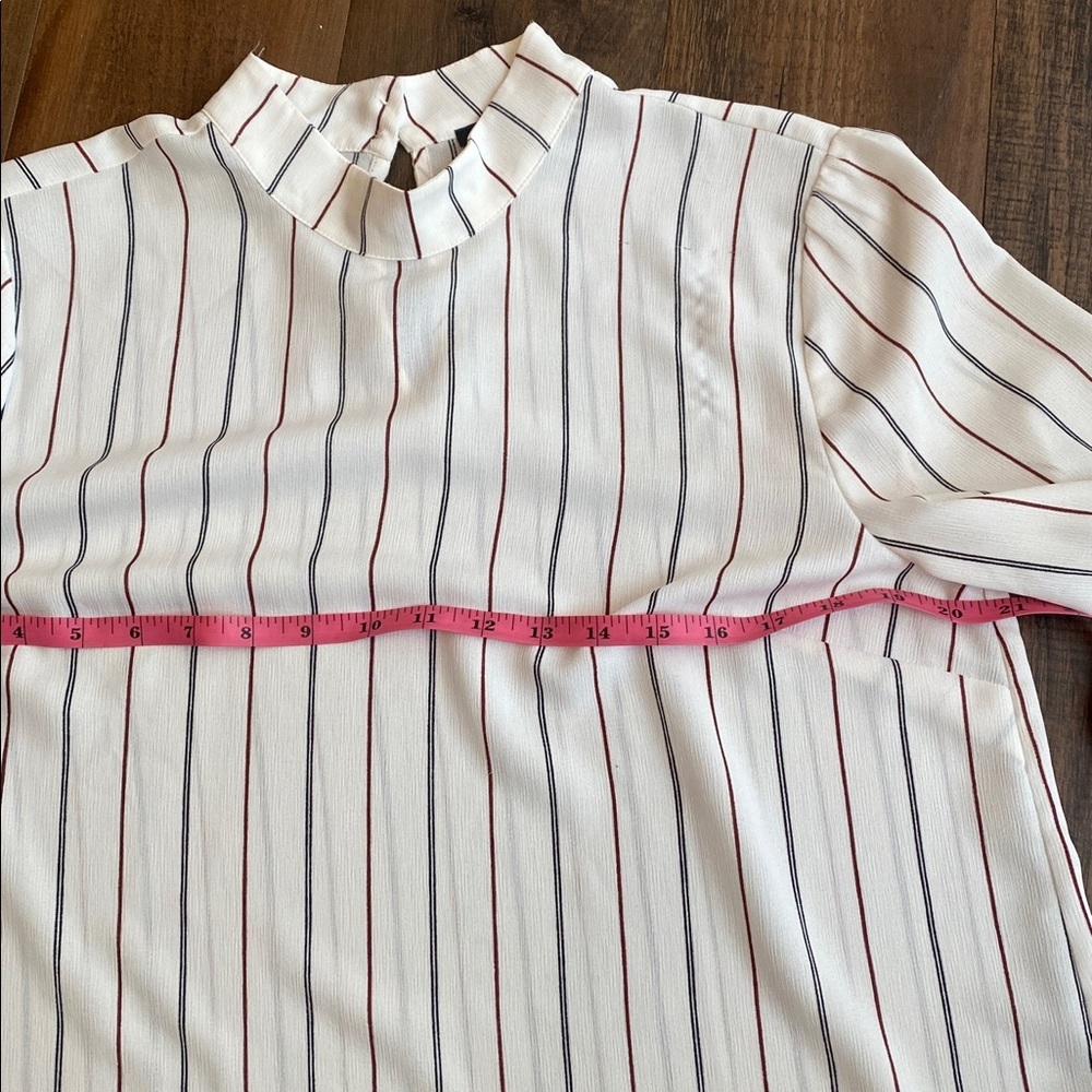 Ann Taylor White Blouse with Red and Black Stripes - Picture 9 of 11